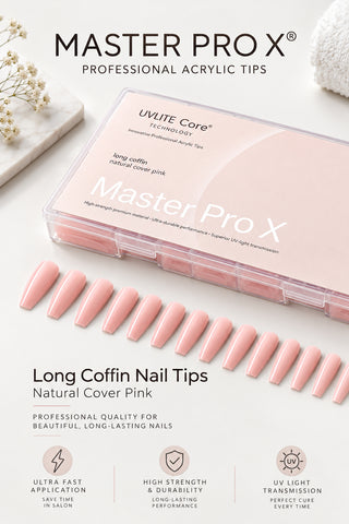 Acrylic Gel Tip Master Pro X® - Natural Cover Pink Long Coffin